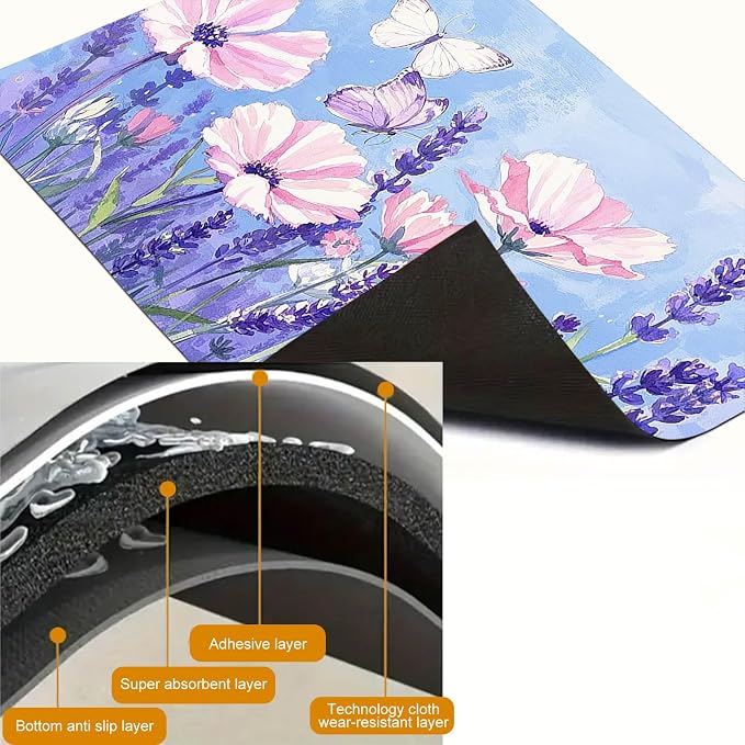 HOMETITUTE Stove Top Cover 28x20 Pink Floral Purple Garden Diatomite Mat