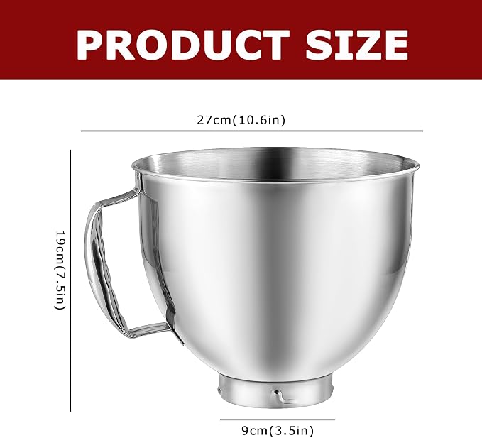 Mixer Bowl Fit for Kitchen Aid, 4.5-5 Quart Stainless Steel Mixing Bowl