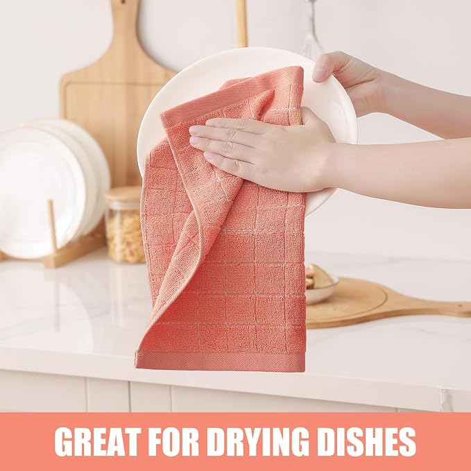 Homaxy 100% Cotton Terry Kitchen Dish Cloths, 8 Pack, Coral | Ultra Soft and Absorbent, Suitable for Drying and Washing Dishes