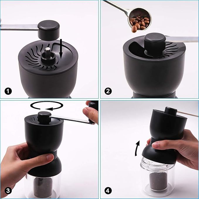 Manual Coffee Grinder Ceramic Burrs Adjustable Coarseness 2 Containers | Portable Hand Coffee Mill for Home, Office, Travel & Outdoor Camping
