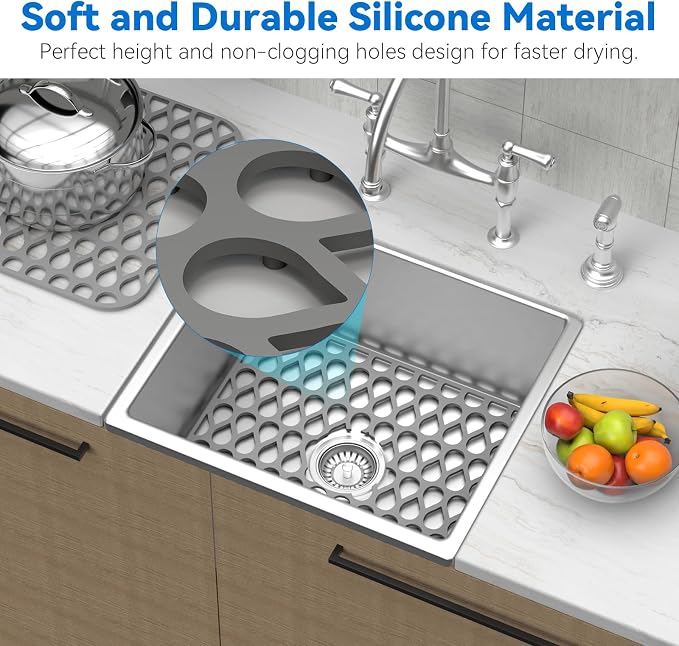 Silicone Sink Mat 2PCS TOOVEM Sink Protectors for Kitchen Sinks | 13.58 x 11.6 inch Sink Protectors for Kitchen Sinks, Folding Grid for Bottom of Farmhouse Stainless Steel Porcelain Sink