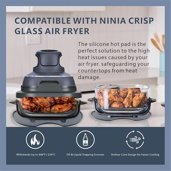Silicone Heat Resistant mat for Ninja Crispi Air Fryer,Heat-Insulating Accessories Compatible with Ninja crispi FN101 containers,Kitchen Air Fryer Trivet (Cyberspace)