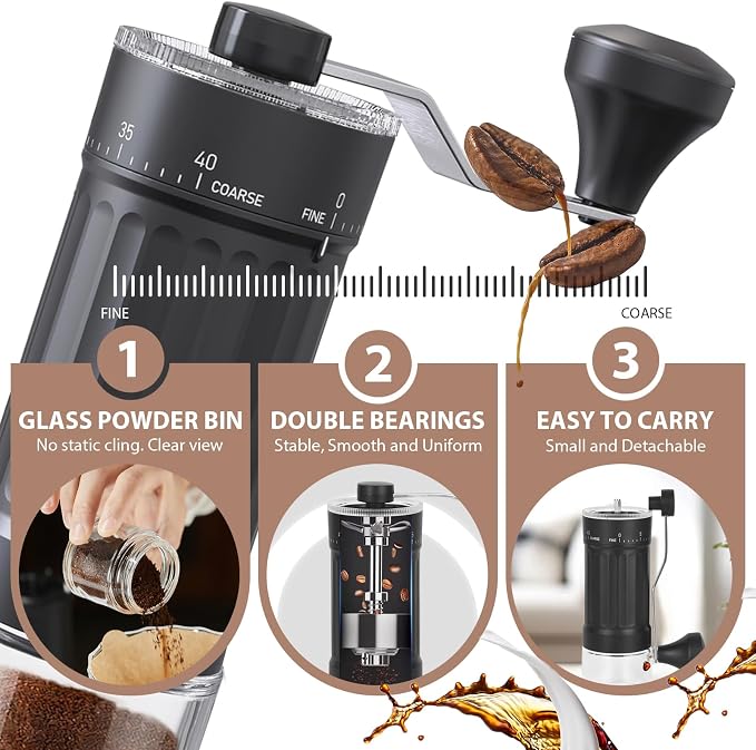 Manual Coffee Grinder, 40 External Grind Settings, Ceramic Conical Burr | Portable 30g hand-crank grinder with ceramic conical burr for espresso, pour over, French press, travel, camping & office