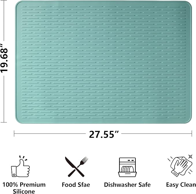 Stove Top Cover for Electric Stove- Range Covers for Electric Stove,Silicone XXL Dish Drying Mat, Glass Cooktop Covers, Flat RV Range top Mats (Aqua, 28"x20")
