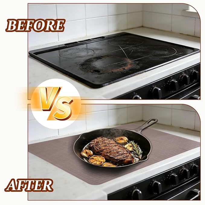 PATIKIL 30 x 21 Inch Stove Top Cover for Electric Stove, 1Pcs Silicone Stripe Mat for Glass Top Cover Non-Slip Glass Cooktop Protector for Kitchen Oven Dish Drying Mat, Brown
