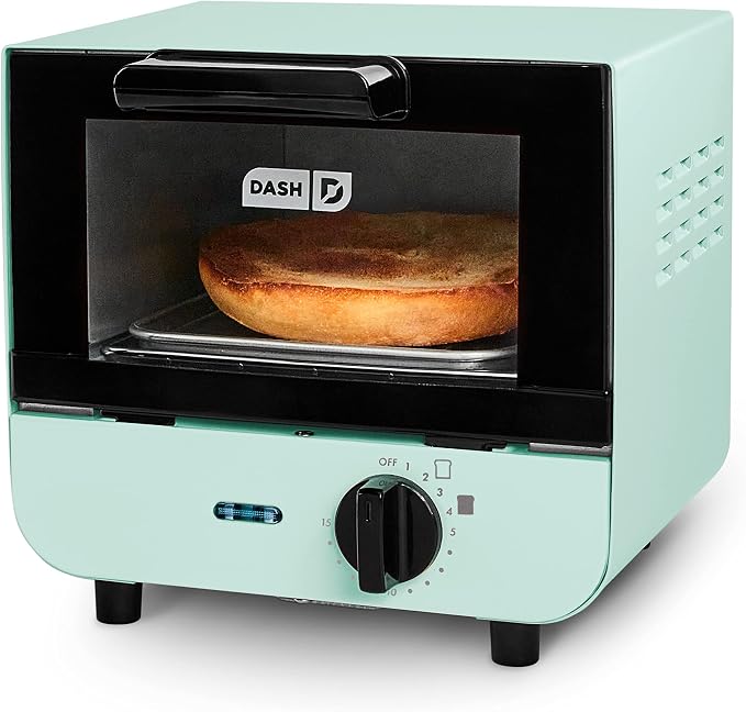 DASH Mini Toaster Oven Cooker for Bread, Bagels, Cookies, Pizza, Paninis & More with Baking Tray, Rack, Auto Shut Off Feature & Mighty Mini 10 oz Compact Personal Bottle Blender with Travel Lid, Aqua
