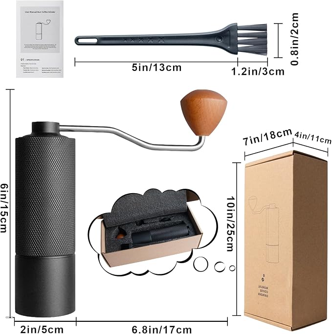 Manual Coffee Grinder, Adjustable Grinding Settings, Stainless Steel Burrs, Portable Hand-Cranked Coffee Grinder, For Espresso, Drip Filter, French Press Filter, Compact And Durable