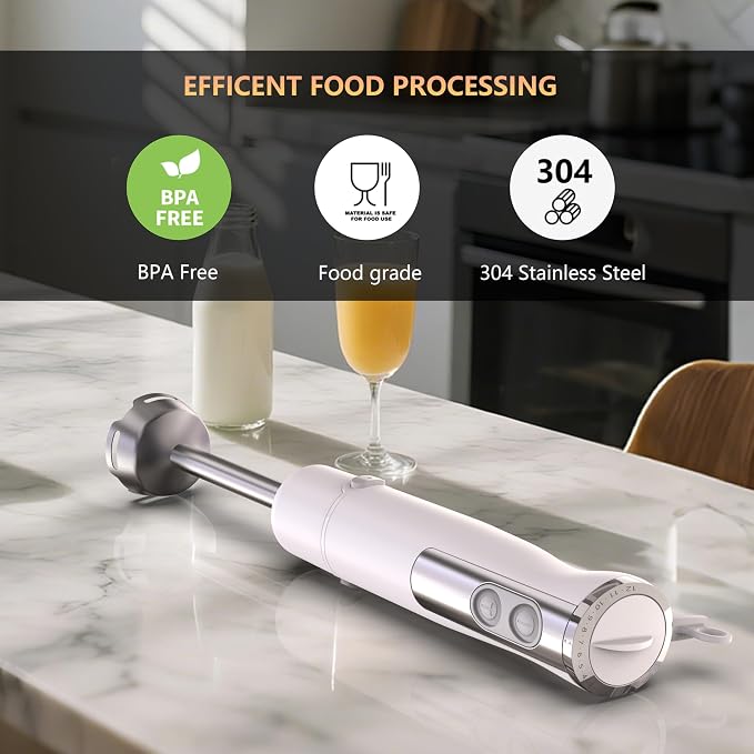 Immersion Blender, Corded Electric Stick Mixer, 1000W Dual-Speed Motor, 12 Adjustable Speeds, Comes with a Measuring Cup, Suitable for Baby Food, Purees, and Soups