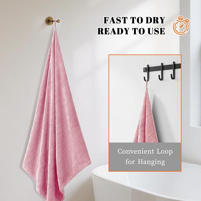 4 Pack Bath Towels Set 35 x 70in Extra Large, Ultra Soft Microfiber | Luxury Thick High Absorbent and Quick Dry Bath Sheet for Bathroom, Beach, Yoga, Sport,SPA, Fitness, Pink