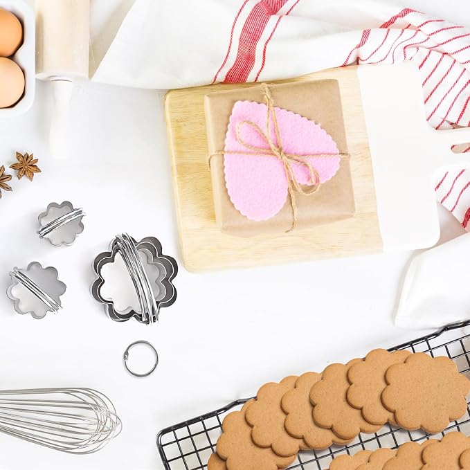 ALLTOP Scalloped Biscuit Cutters with Handle, Stainless Steel Cookie Cutter, Professional Baking Essential Tool for Pastry, Scone, Donut-Flower Shaped