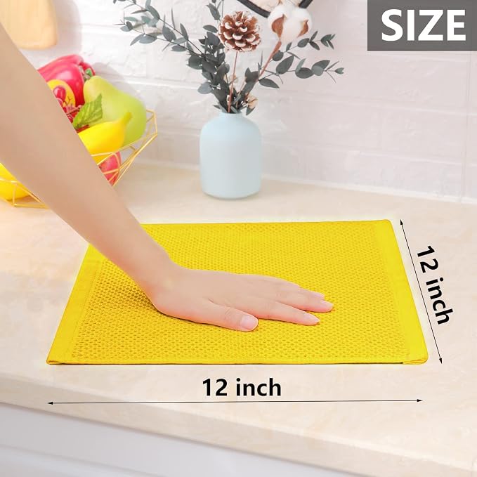 Homaxy 100% Cotton Waffle Weave Kitchen Dish Cloths 6-Pack, Yellow | 12 x 12 Inches, Ultra Soft Absorbent Dish Towels, Quick Drying Dish Rags with Hanging Loop