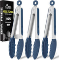 Hotec Mini Silicone Kitchen Tongs for Cooking - 7-Inch Small Serving Tongs with Silicone Tips, Set of 3 (Classic Blue)