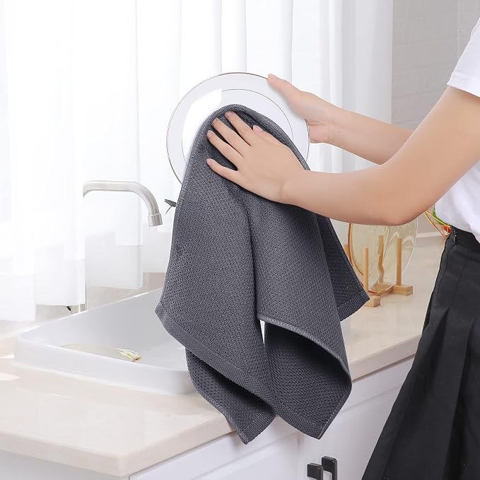 Homaxy 100% Cotton Waffle Weave Kitchen Dish Towels 24-Pack, Dark Grey | 13 x 28 Inches, Ultra Soft Absorbent Dish Towels, Quick Drying Cleaning Towels