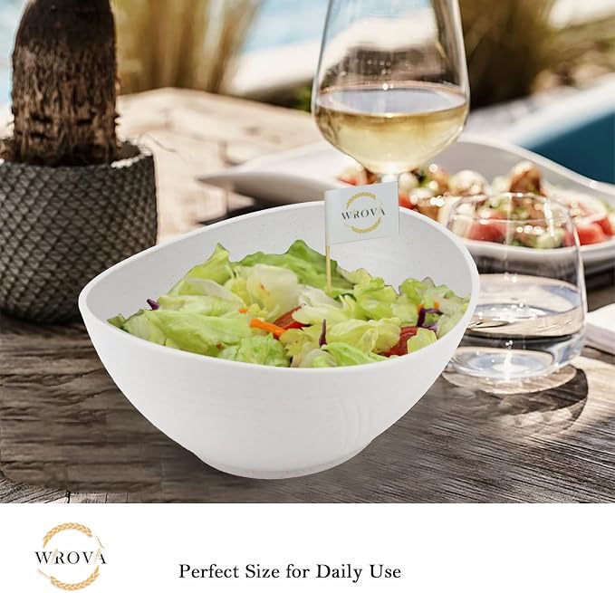 Big Wheat Straw Bowls,Unbreakable Large Salad Bowls,Dishwasher and Microware Safe Plastic Bowls Reusable,Kitchen Bowl Set for Salad,Cereal,Soup and Oatmeal.Black and White