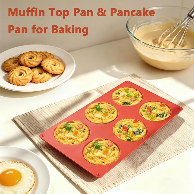 Redfly Silicone Egg Molds for Breakfast Sandwiches 3 Pcs, Non Stick 3 Inch Egg Bites Baking Pans, Silicone Muffin Pans for Baking, Round Muffin Top Pan for Whoopie Pie Pan, Tarts, Quiche