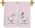 Funny Mr and Mrs Silly Goose Pink Kitchen Towels Set of 2, Wedding Gifts for Couples Newlyweds Dish Tea Towel for Kitchen Decor, Just Married Gifts Decorative Hand Towels for Bathroom, 16x24 Inch