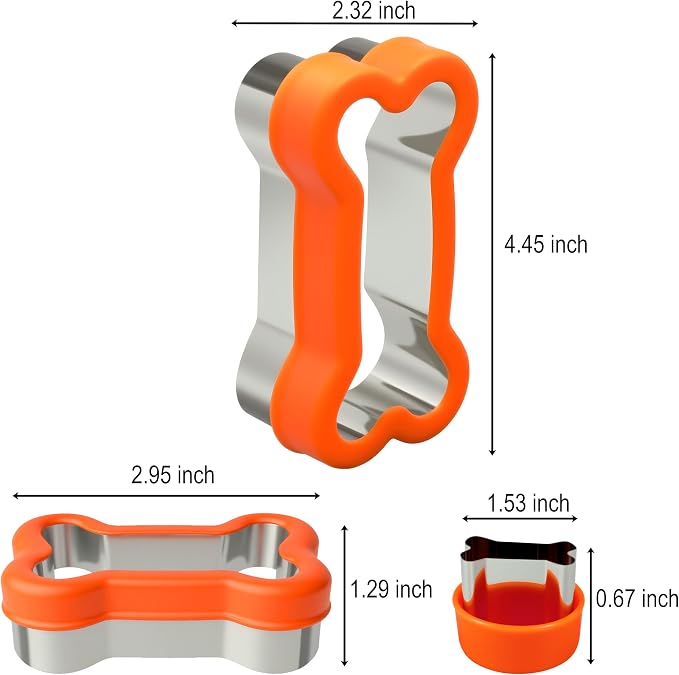 Dog Bone Shape Cookie Cutter Set, 3 Pieces - 4.45'', 2.95'', 1.53'' | Stainless Steel Dog Treats Cutters with Removable PP Covers, Safe for Kids, Diswasher Safe, Can Cut Thick Dough