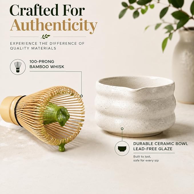 BARISTA EMPEROR® MATCHA WHISK SET PREMIUM 11pcs - Professional Matcha Kit Set with Matcha Bowl, Matcha Whisk, Milk Frother, Spoon, Sifter, Scoop, Stand, Cup, Tea Mat, Cloth - Matcha Bowl Set
