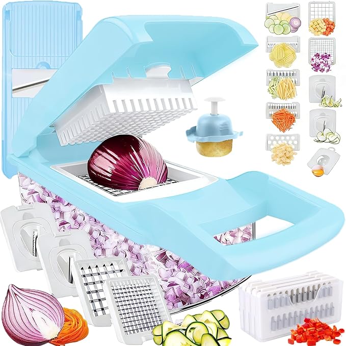 Vegetable Chopper Mandoline Slicer Home Kitchen Appliance Essential Gadget | Pro-Series Veggie Cutter with Container for Food Onion Fruit Salad Potato Christmas Gift House Cooking Supply Tool Item