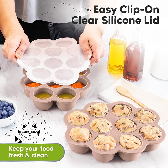 KeaBabies Silicone Food Freezer Trays with Lid, 2oz x 10 Pods (Dusk) | Baby Food Storage Containers, Easy Puree Meal Prep, Breast Milk Silicone Freezer Molds, Dishwasher, Microwave Safe, BPA-Free