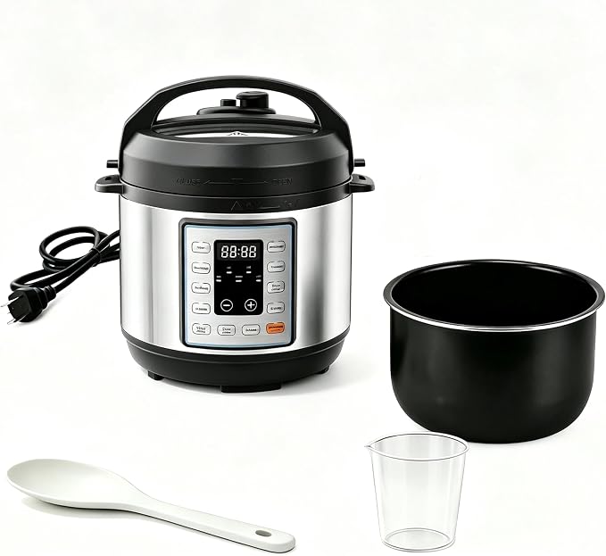 Simple Deluxe Electric Pressure Cooker 3Qt, 10 Presets Instant Multi Cooker, Olla de Presion Nonstick Pot 3 Quarts for Slow Cook, Rice Cook, Steam, Sauté, Canning, Yogurt Maker, Warm, Silver and Black