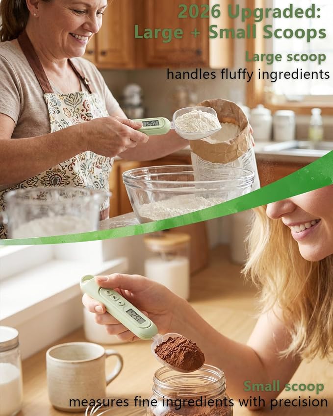 2026 Upgraded Digital Measuring Spoon 【High-Precision 0.01oz·Tested 10000+】 | 【7-Unit】 Baking Scale Digital Kitchen Scale for Baking, Gram Scale for Weight Loss, Large & Small Scoop, Green