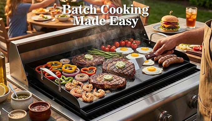 QuliMetal 25 x 16 Inch NanoCeramic Cast Iron Griddle for Gas Grills | Pre-seasoned flat-top griddle for gas grills and stove tops; ideal for camping, tailgating and backyard BBQs