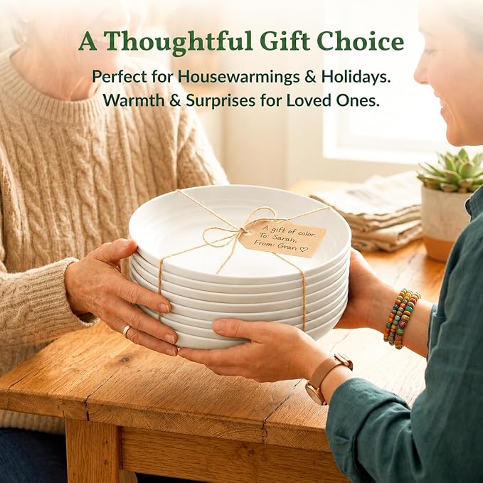 Wheat Straw Plates Set of 8 Unbreakable Microwave and Dishwasher Safe Plates for Dessert Lightweight Dinner Plates for Kitchen, Camping, Picnic, RV, Stackable Salad Plates (9 inch, White)