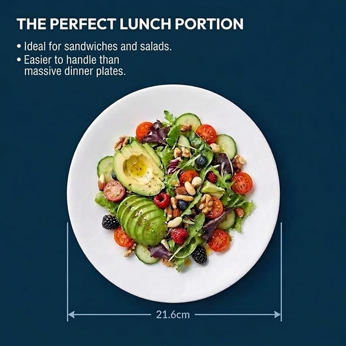 Corelle Vitrelle 6-Piece Salad Plates Set Triple Layer Glass and Chip Resistant, 8-1/2-Inch Lightweight Round Plates, Winter Frost White