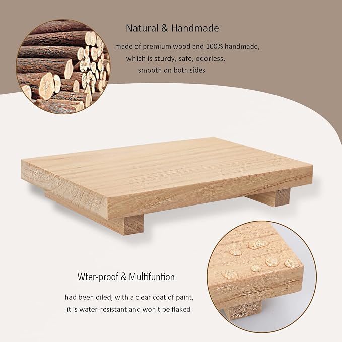 Wood Bathroom Tray Farmhouse Decor Kitchen Soap Holder, 9"x6" Burlywood | Waterproof, Lightweight, Easy Clean, Small Wooden Riser Pedestal Stand Accessories for Office Desk, Vanity, Counter, Sink