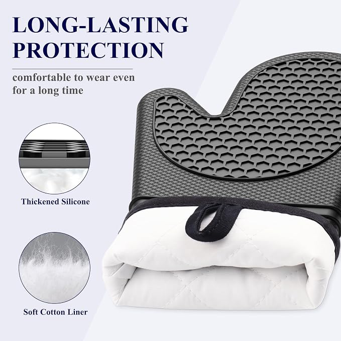 Kitsure Silicone Oven Mitts, Kitchen Gadgets, Apartment Essentials | 2 Pack Oven Gloves with Soft Lining, Non-Slip and Heat Resistant, Great Gift for Cooking, Baking