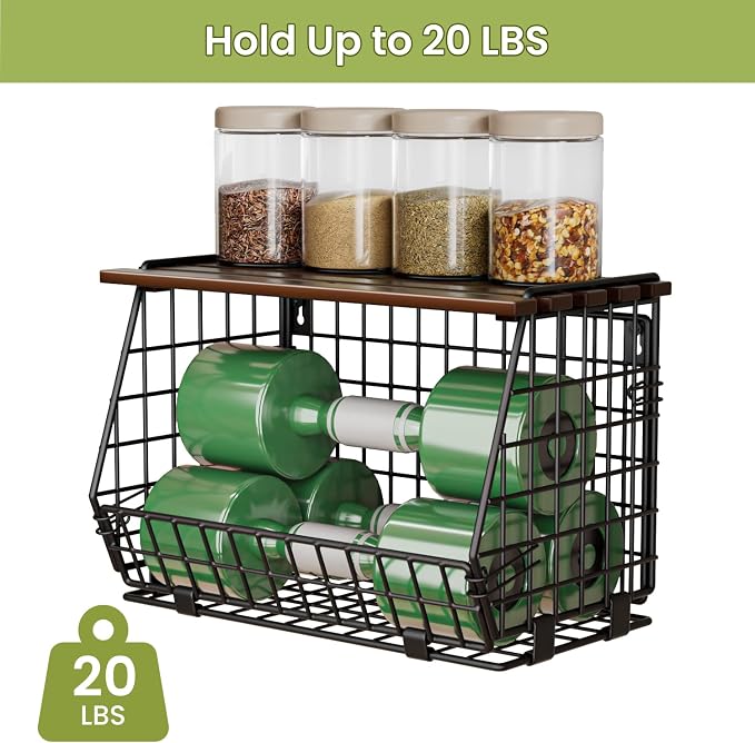 Hanging Fruit Basket for Kitchen, 3 Pack Vegetable Produce Basket | Wall Mounted & Countertop Wire Storage Basket for Potato Onion Fruits Vegetables, Pantry Organizers Storage
