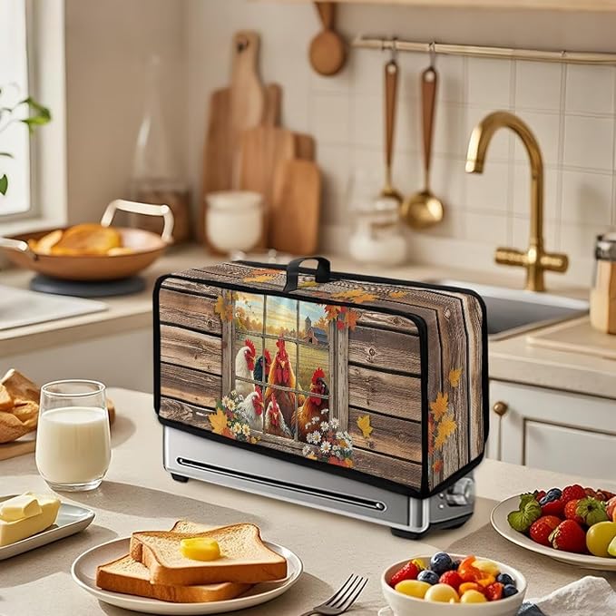 ZDCUSTOM Window Rooster Toaster Cover 2 Slice Long Slot Two Slice Bread Maker with Handle Thin Toaster Dust Cover Fingerprint Protection Kitchen Accessories