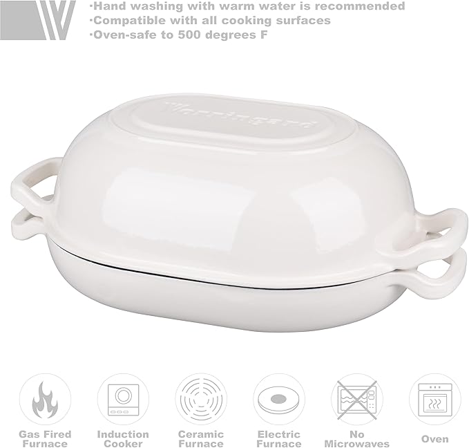 VORRINGARD Enameled Cast Iron Sourdough Bread Oven, Dutch Oven, Loaf Cast Iron Bread Pan for Homemade Bread Baking, Meatloaf Pan with Lid, 7QT, White