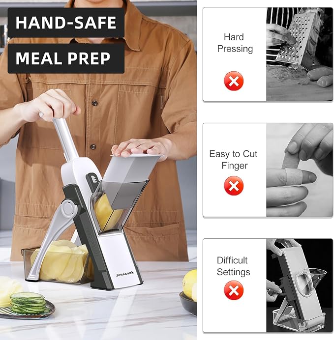 Safe Mandoline Slicer for Kitchen, Professional Vegetable Potato Slicer | 0.1-8 mm Adjustable Thickness, Food Chopper French Fry Cutte, Mandolin, Chopping Artifact Fast Veggie (just Slice, Gray)
