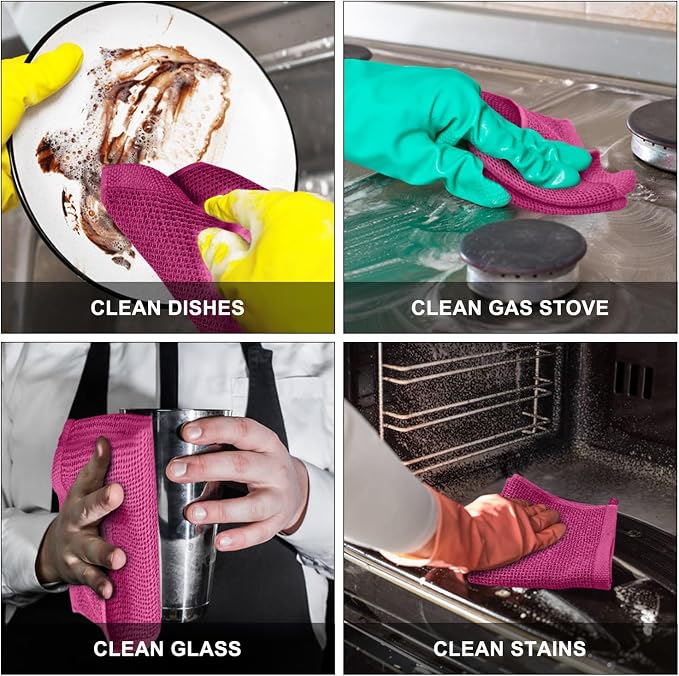 Nialnant 6 Pack Kitchen Towels, 100% Cotton, 12x12 Inches | Absorbent Quick Drying Dish Rags, Dish Cloth for Washing Dishes, Multipurpose Cleaning Rags