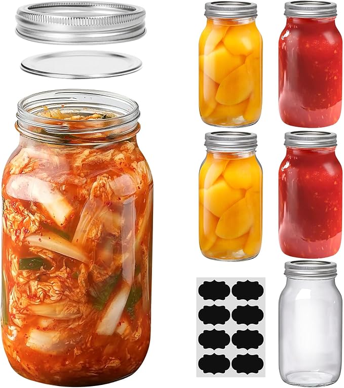 ComSaf 24 oz Mason Jars Regular Mouth 6 Pack, Tall Glass Jars with Lids | BPA-Free Materials, Canning Pickling Jam, Sauce Juice, Chunky Salsa, Large Capacity, DIY Favor