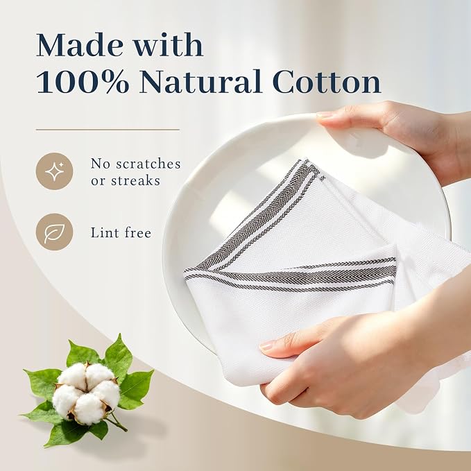 Homaxy 100% Ring Spun Cotton Kitchen Towels 24 Pack, Black Stripe | 15 x 25 Inch, Highly Absorbent Dish Towels for Kitchen Drying, Reusable Cleaning Cloths, Soft Tea Towels with Hanging Loop