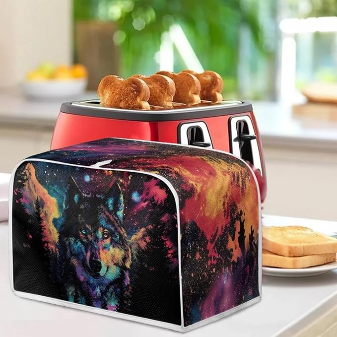 Starry Wolf Print Toaster Oven Dust Cover 2 Slice Anti Fingerprint Bread Maker Cover Decorative Small Kitchen Appliance Covers for Kitchen Counter