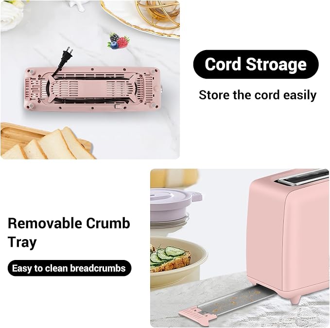 SEEDEEM Stainless Steel Toaster 2 Slice Slim, 10" Single Long Slot, Pink | 6 Shade Settings, Extra Wide Slot Fits Bagels & Artisan Bread, Defrost, Cancel Function, Removable Crumb Tray