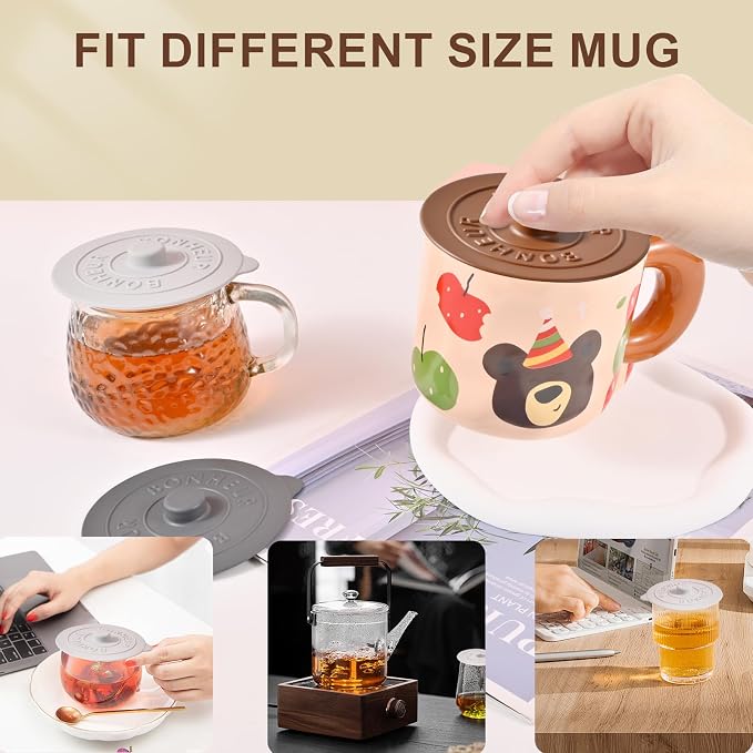 Silicone Cup Covers (Set of 3),Multicolored Silicone Lids | Mug Covers for Mugs, Cups, Tea Pots,Cup Lids for Coffee & Tea