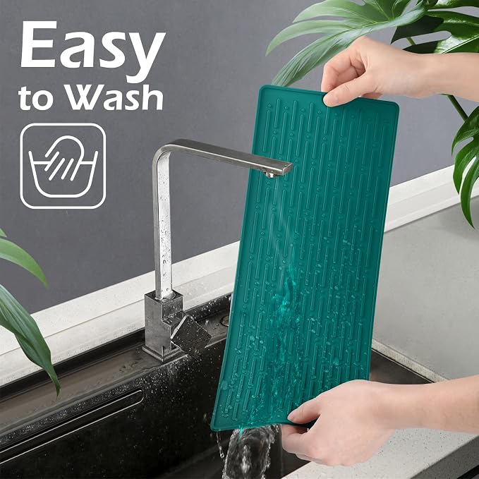 Dish Drying Mats, Heat-resistant Silicone Mat for Kitchen Counter, Non-Slip Dish Dry Mat Dishwasher Safe Large, Turquoise