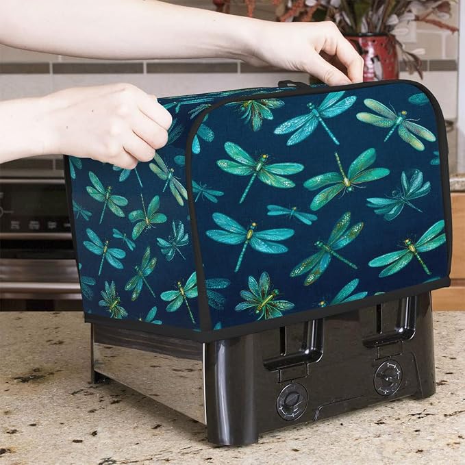 4 Slice Toaster Cover Dragonfly Animal Turquoise Toaster Covers Four Slice Wide Slot Waterproof and Dustproof Covers for Wide Slot Toasters and Small Appliances Kitchen Decor Gifts