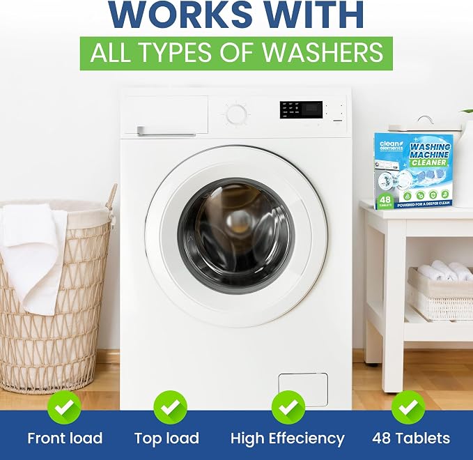 Washing Machine Cleaner & Descaler Tablets, HE Washer Deep Cleaning, 48 Ct | For front & top load laundry washers. Helps maintain a clean drum, septic safe, eco-friendly freshener - 24 Month Supply