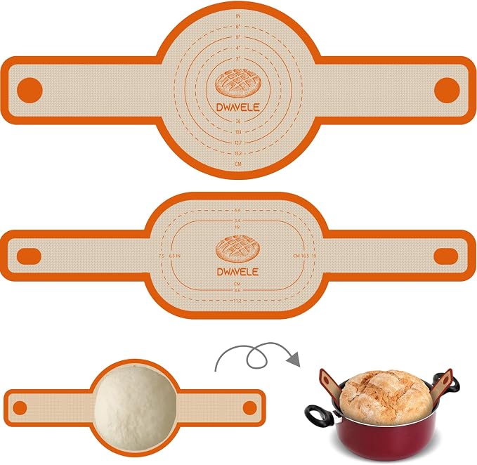 Silicone Bread Sling, Sourdough Transfer, Nonstick, 2 Pack Oval and Round | Easy Cleanup & Reusable Baking Mats, Sour Dough Tools & Supplies for Dutch Oven, Orange