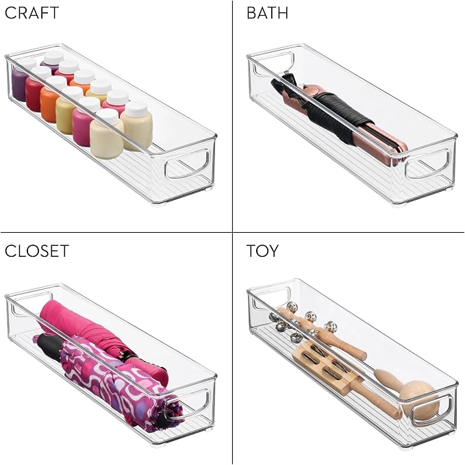 iDesign Slim Clear Plastic Storage Bin Organizer, Extra Long Narrow | Stackable, For Kitchen and Pantry
