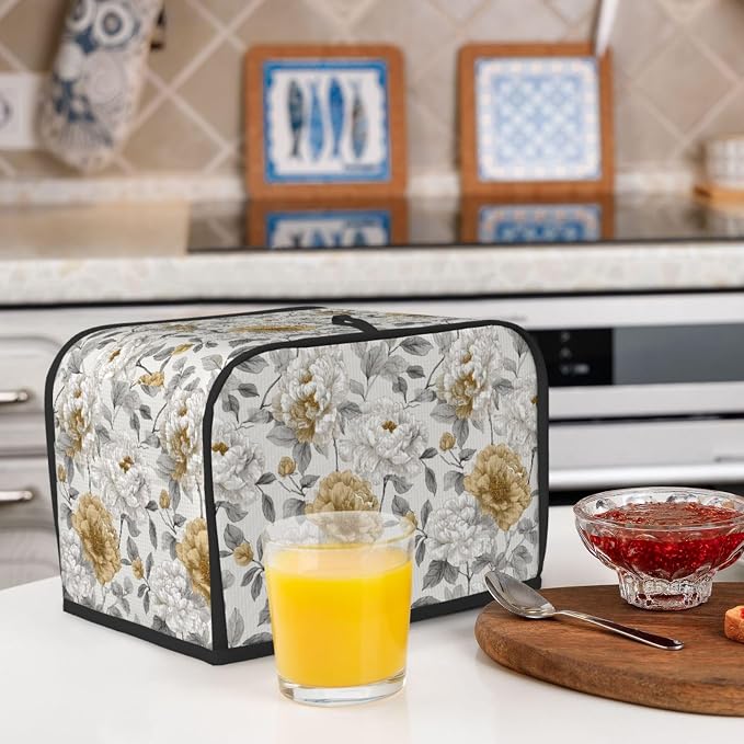 2 Slice Toaster Cover Rustic Flower Peony Floral Dust Proof Washable Kitchen Appliance Cover with Pocket, Oxford Fabric Countertop Toaster Protector for Standard Toasters Small Appliances