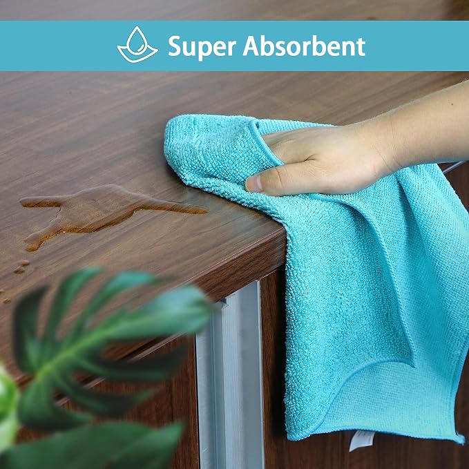 HOMEXCEL 24PK Microfiber Cleaning Cloth, Cleaning Rag for Home, 11.5x11.5in | Reusable, Lint Free, Scratch-Free and Highly Absorbent Towels for Kitchen, Window and Glass, Cars (Green/Blue/Yellow/Pink)