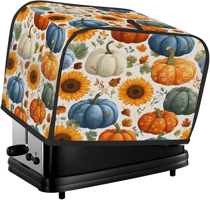 2 Slice Toaster Cover Autumn Pumpkin Sunflower Toaster Covers Two Slice Wide Slot Waterproof and Dustproof Covers for Wide Slot Toasters and Small Appliances Kitchen Decor Gifts
