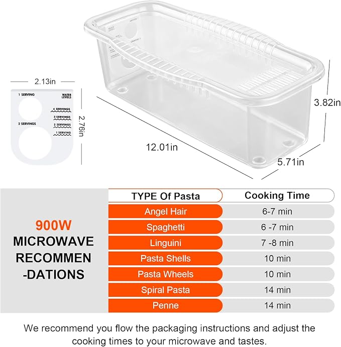 Microwave Pasta Cooker with Strainer Lid & Built-in Measuring Card | Quickly Cook 1-4 Servings-No Mess, Sticking or Waiting for Boil, Pasta Cooker in Microwave for Dorm, RV,Kitchen & Quick Meals
